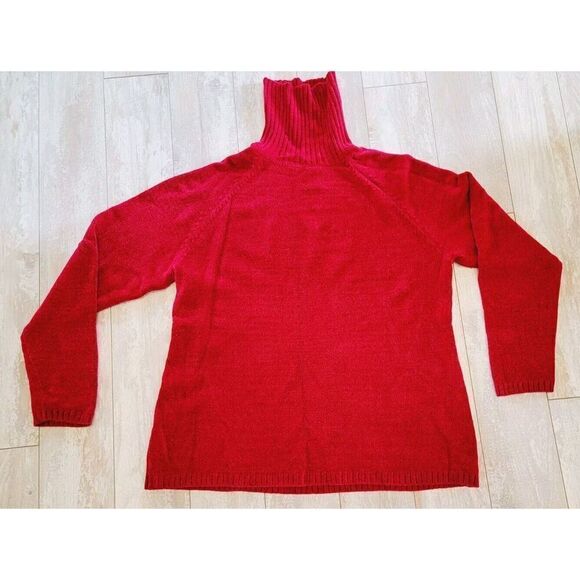 Chico's 3 Red Turtleneck Sweater Long Sleeve Super Soft Bright‎ Red Stretch - Picture 1 of 5